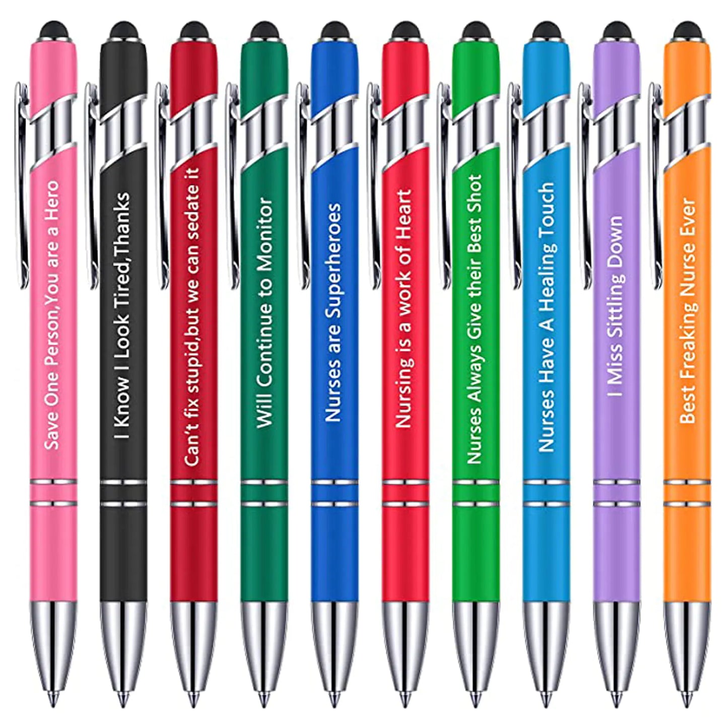 Funny Pen Set - 10 Metal Click Ballpoint Pens