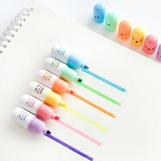 Cute Cartoon Capsule Highlighter Pens - 6 Colors