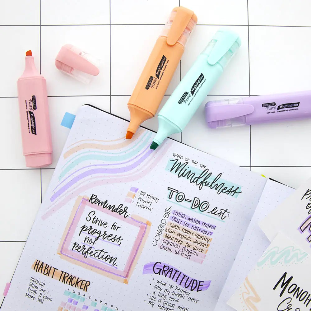 Pastel Highlighters w/ Pocket Clip (4/Pack)