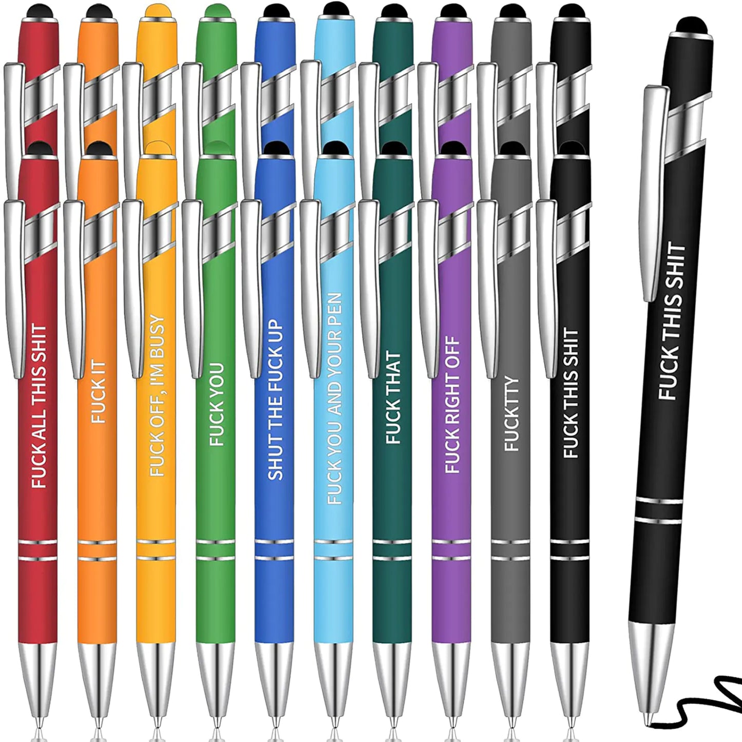 Funny Pen Set - 10 Metal Click Ballpoint Pens